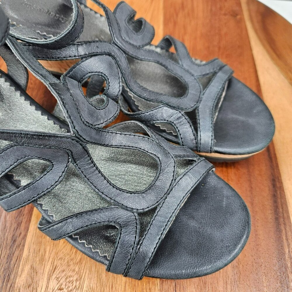 Bussola Saint Tropez Wedges Sandals 40 9.5 Black Graphite Leather Cork Strappy - Picture 12 of 16